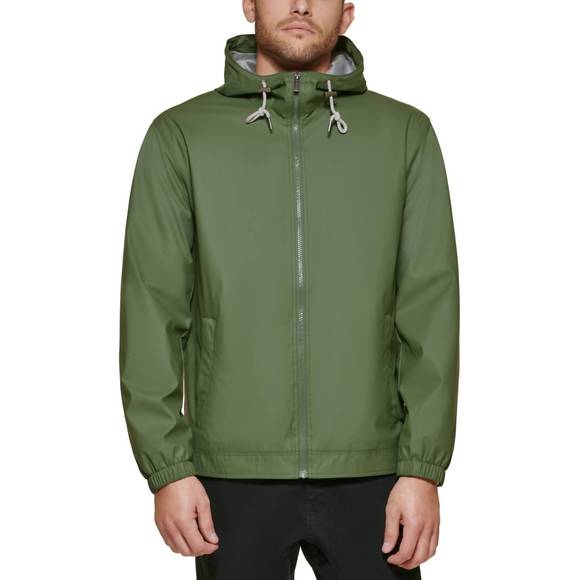 NEW CLUB ROOM rubberized rain hoodie/windbreaker jacket in olive - Picture 1 of 5